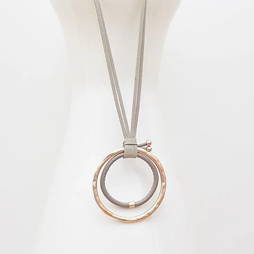 Double Link Long Leather Necklace